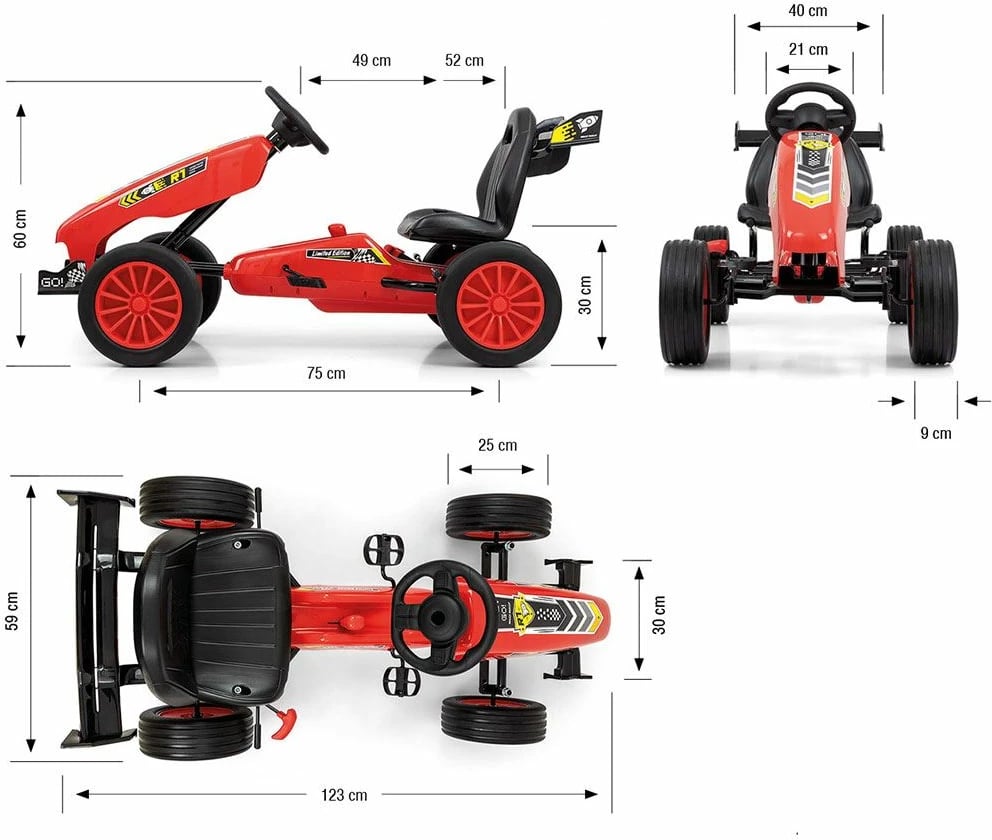 Gokart me pedale, Milly Mally, Rocket, marsh përpara/prapa me neutral, fren dore, rrota EVA, ulëse e rregullueshme, i kuq
