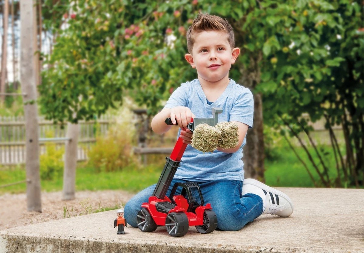 Lodër ngarkues teleskopik Lena Truxx2, plastikë, me figurë, zi/kuqe/argjendtë