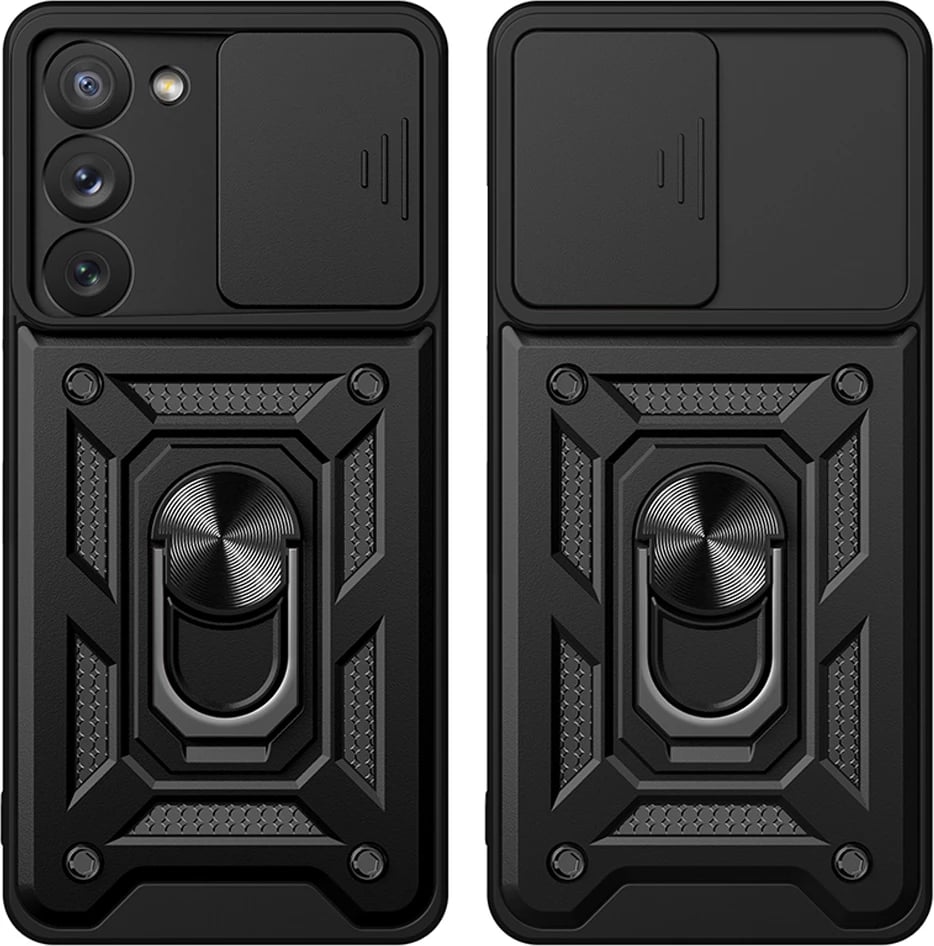 Mbështjellës Hurtel Hybrid Armor Camshield për Samsung Galaxy S23+, me kapak kamere, unazë metalike, Kuq