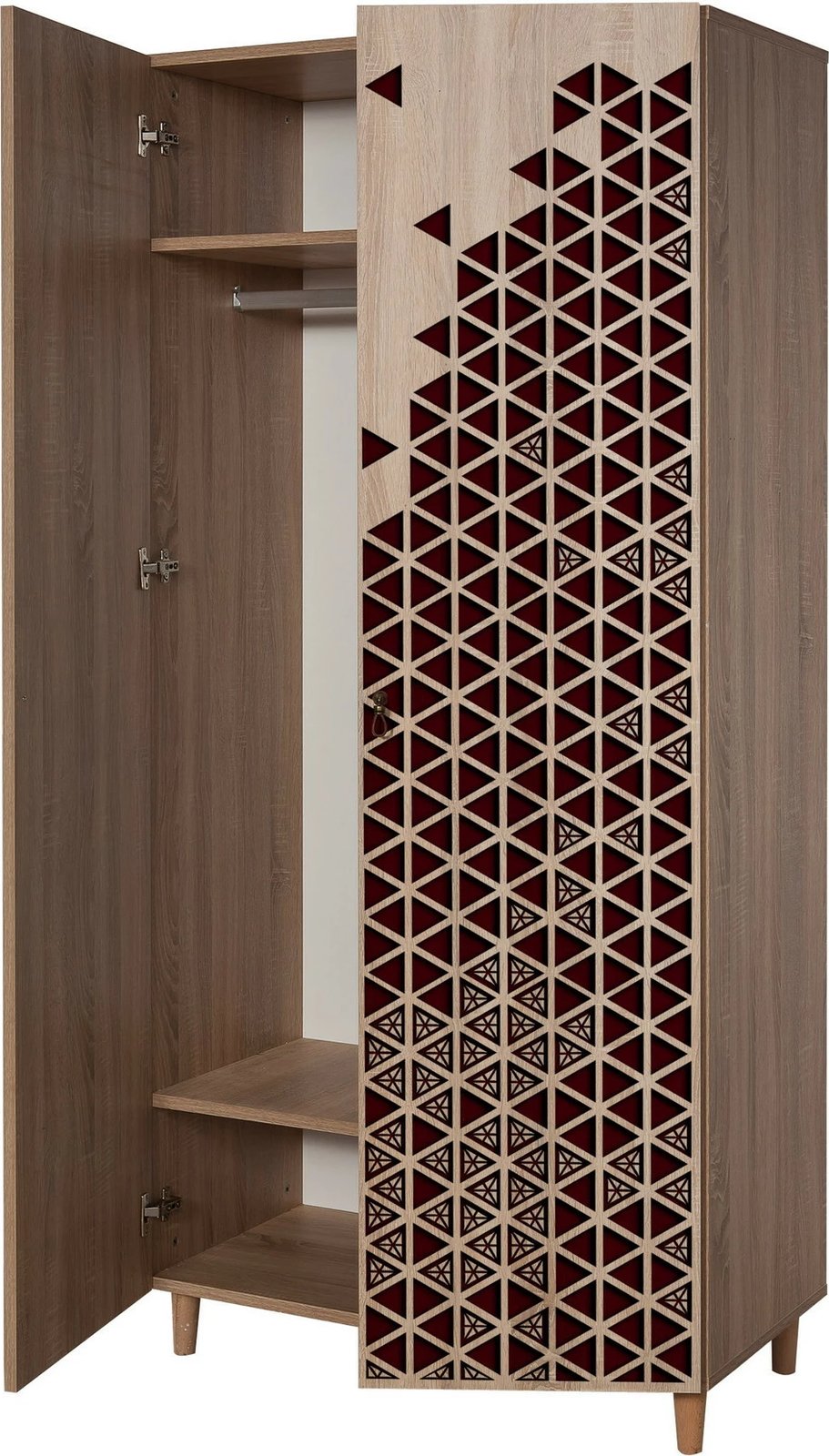 Dollap modern, ngjyrë sonoma oak, këmbë druri, doreza metalike e litar, Stil - 122, Skye Decor, 90x192x52cm