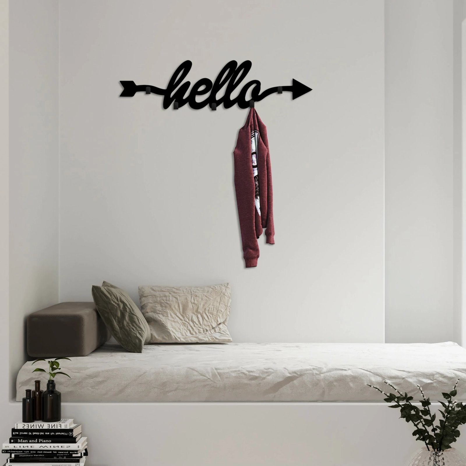 Varëse muri metalike Wallity, Hello, ngjyrë e zezë, 68x22x2 cm