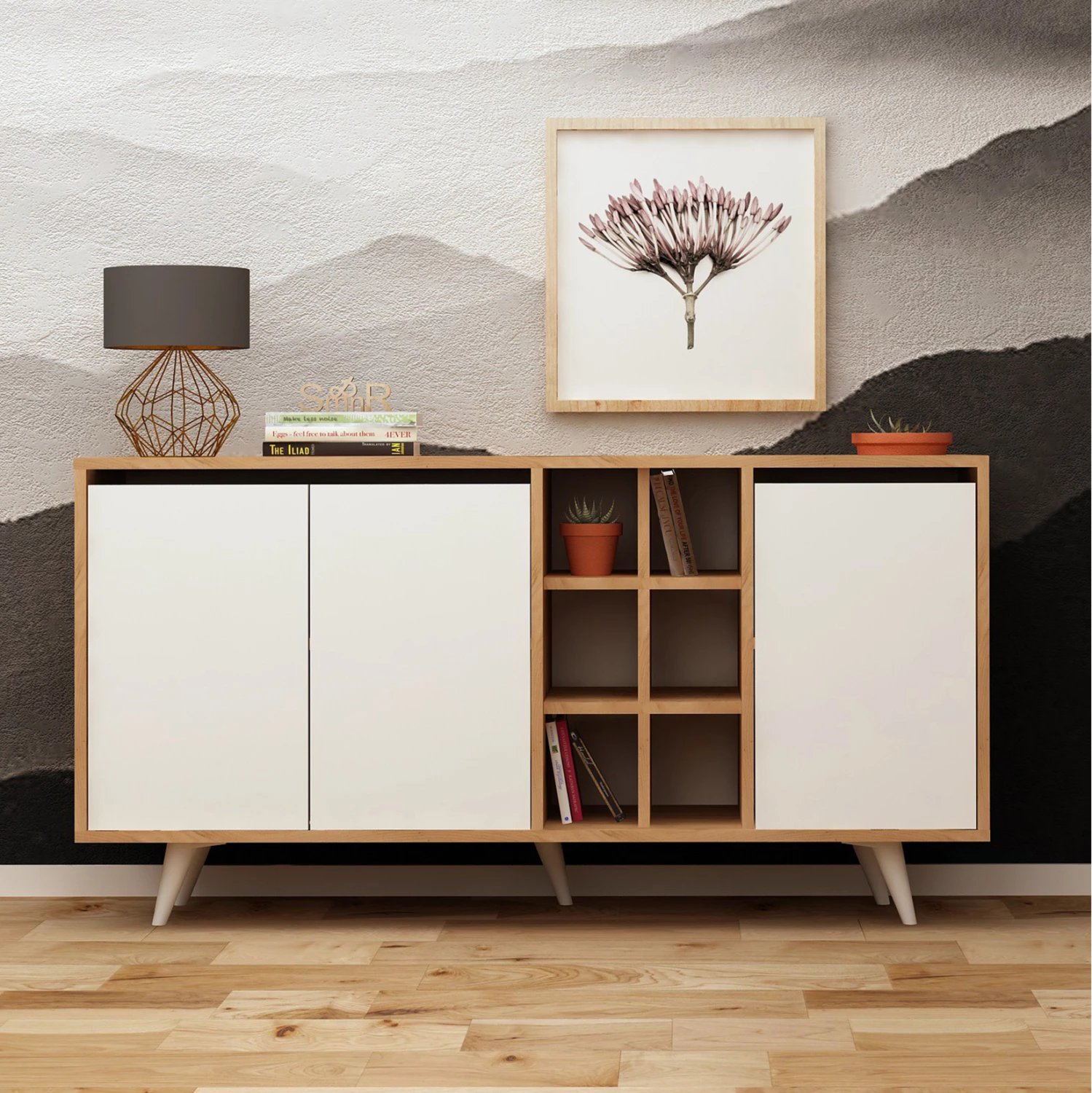Bufe melamine, ngjyrë arre dhe e bardhë, 140x40x86H cm, FH9432.02