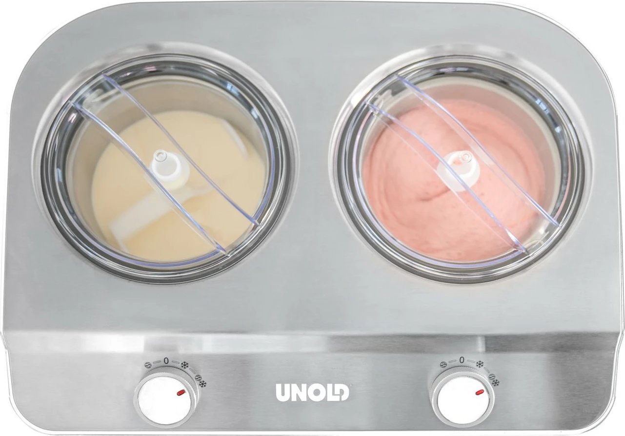 Makine akullore Unold Doppio, 2.4L, 2 tasa, kompresor, çelik inox, e bardhë