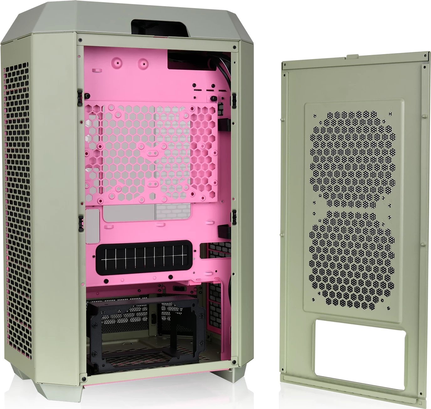 Kasë Thermaltake The Tower 300 TG Matcha Plum, Micro Tower, SPCC, micro ATX/Mini-ITX, jeshile/rozë