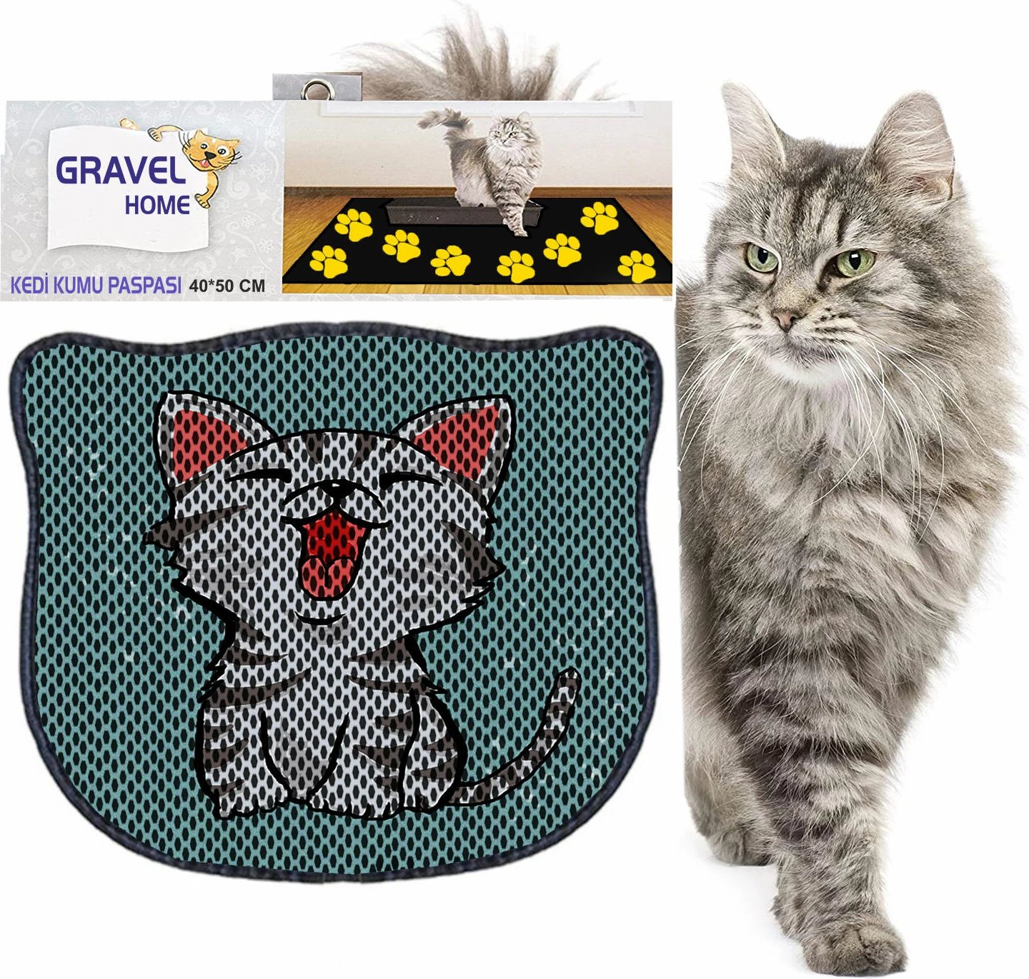 Tapet për rërë mace, Paws & Whiskers, Kdkafa0153, shumëngjyrësh, 40x50cm