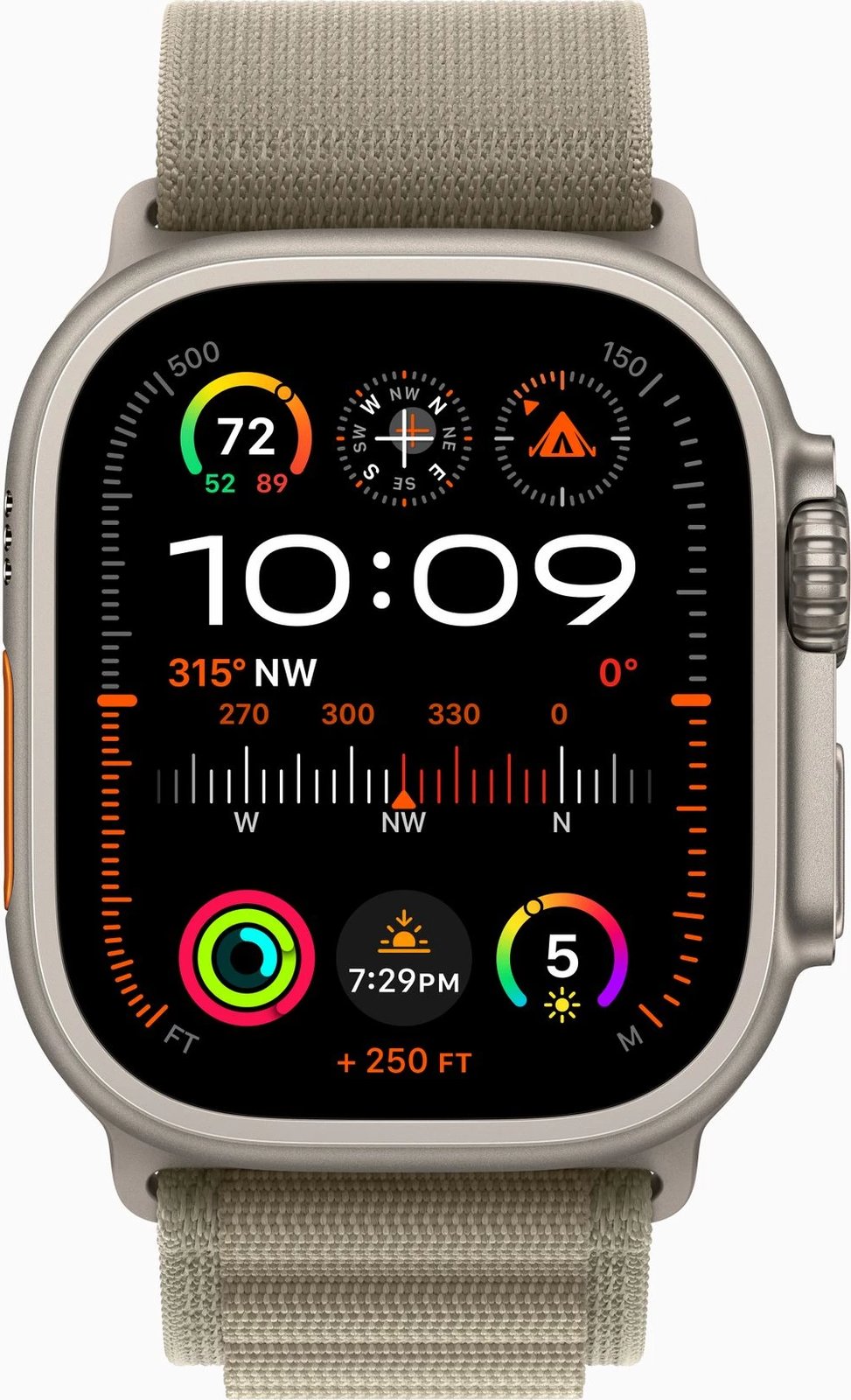 Apple Watch Ultra2 Cellular, 49mm Titanium Case w Olive Alpine Loop - Medium