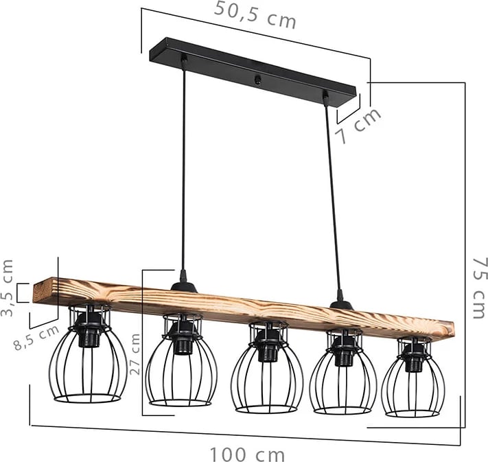 Dritë tavani Jazzy Ε27 arre-e zezë 100x27cm