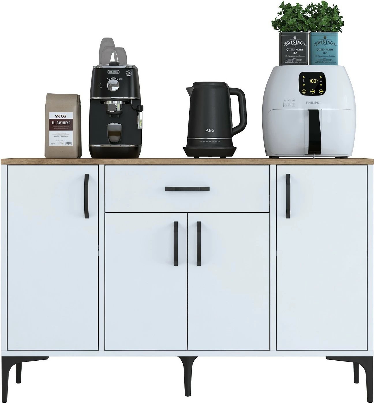 Dollap multifunksional Hanah Home, JE136 - 3095, ngjyrë e bardhë dhe arre