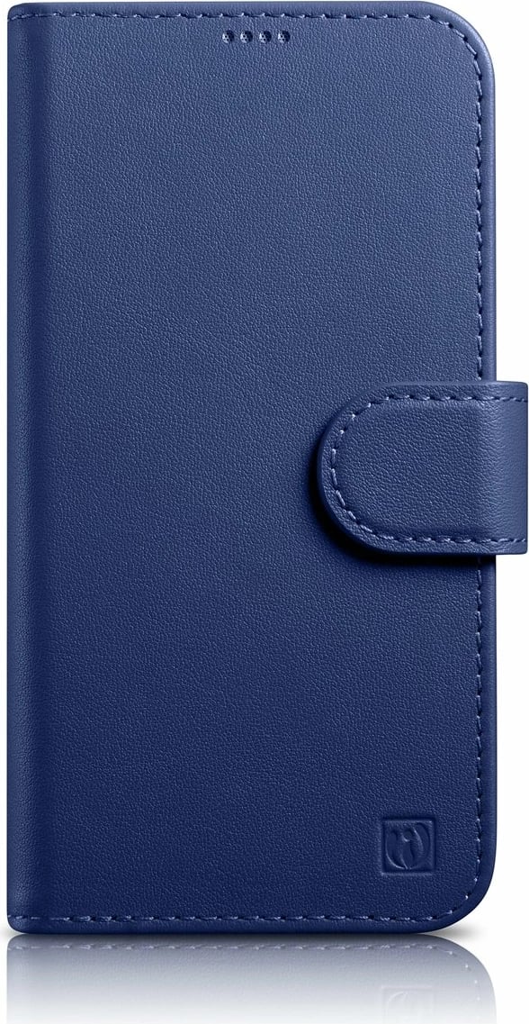 Mbështjellës iCarer Wallet Case 2in1 për iPhone 14, lëkurë natyrale, Anti-RFID, Blu