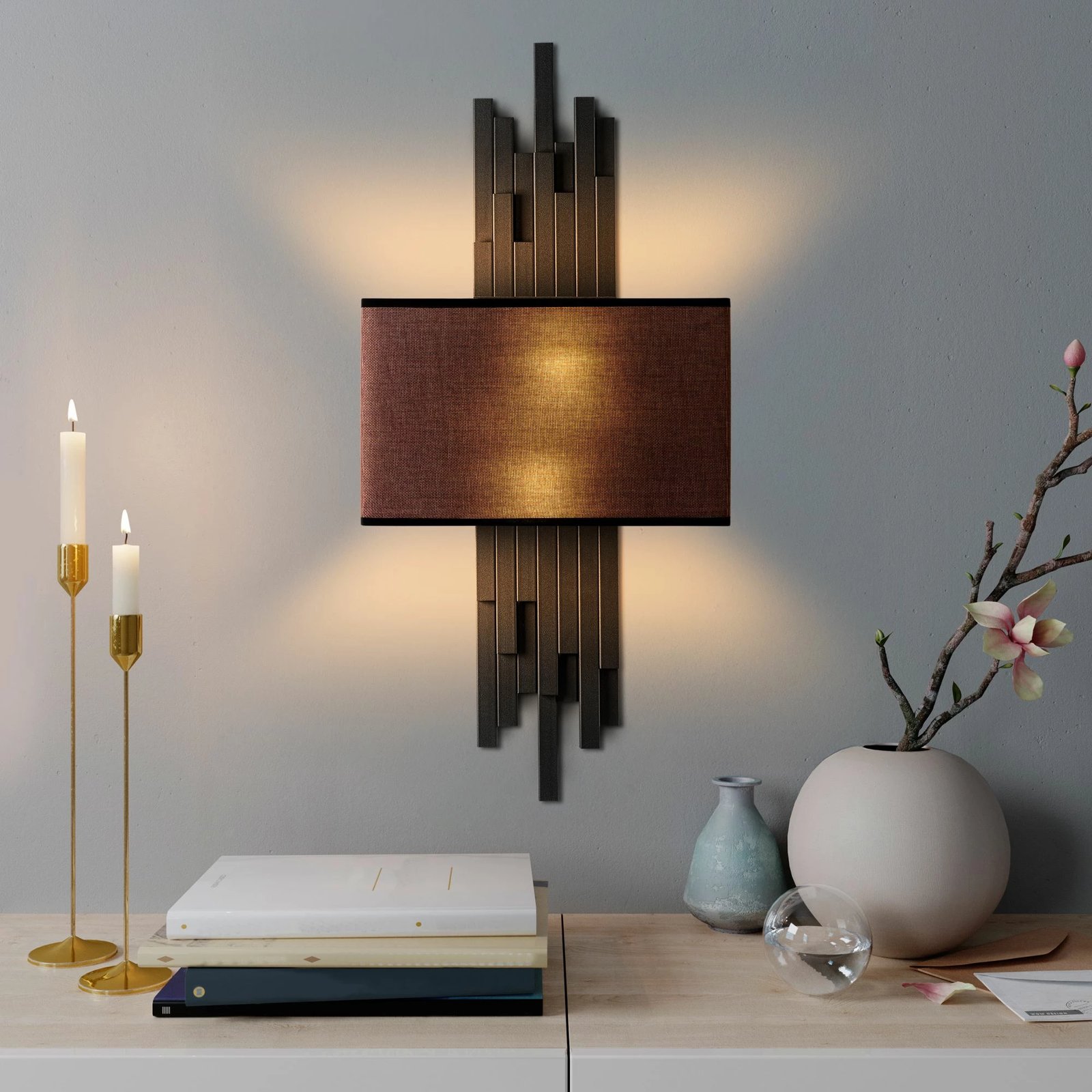 Llambë muri Opviq, Axıs - 15103, metal dhe tekstil, e zezë dhe kafe, 35x75x10 cm