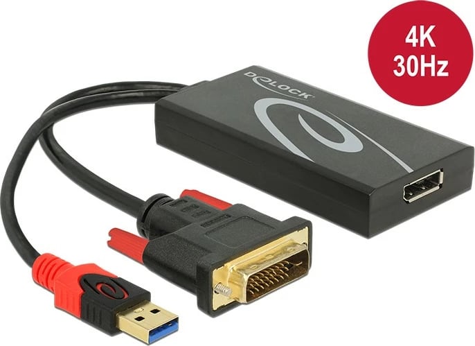 Adapter DeLOCK DVI në DisplayPort 1.2, 0.3m, 4K, i zi