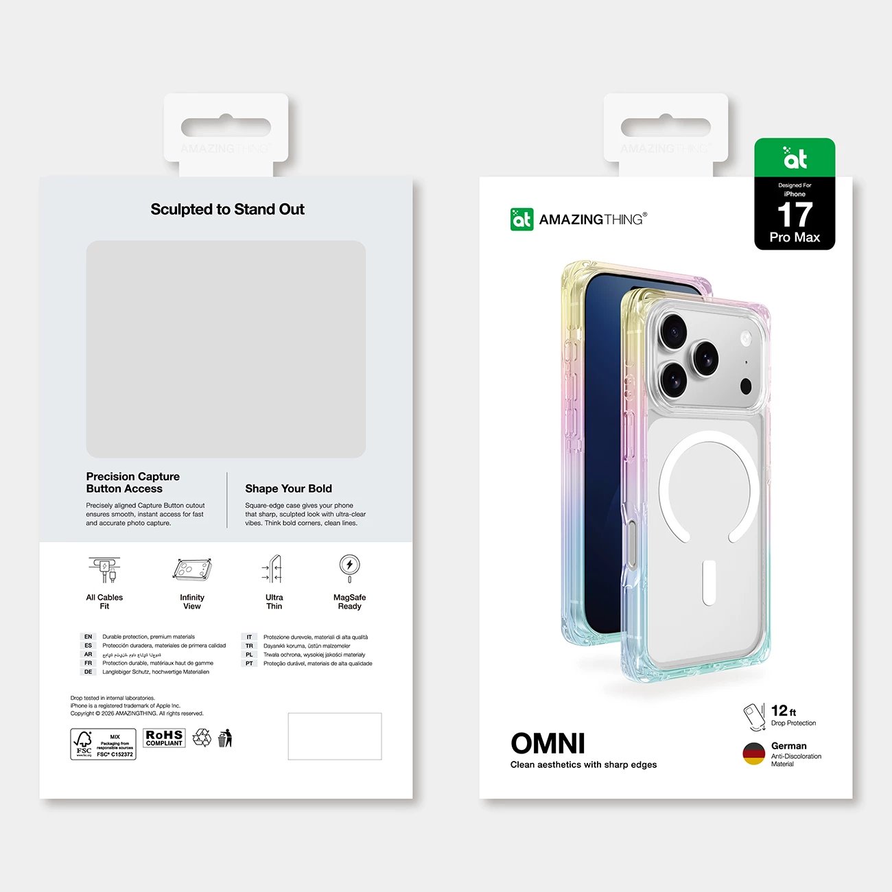 Mbështjellës AmazingThing Omni për iPhone 17 Pro Max, MagSafe, transparent-ylber