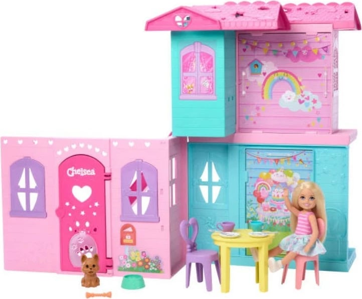Shtëpi lodër Barbie Chelsea e palosshme me aksesorë, Mattel JFW49, Rozë/Vjollcë, set