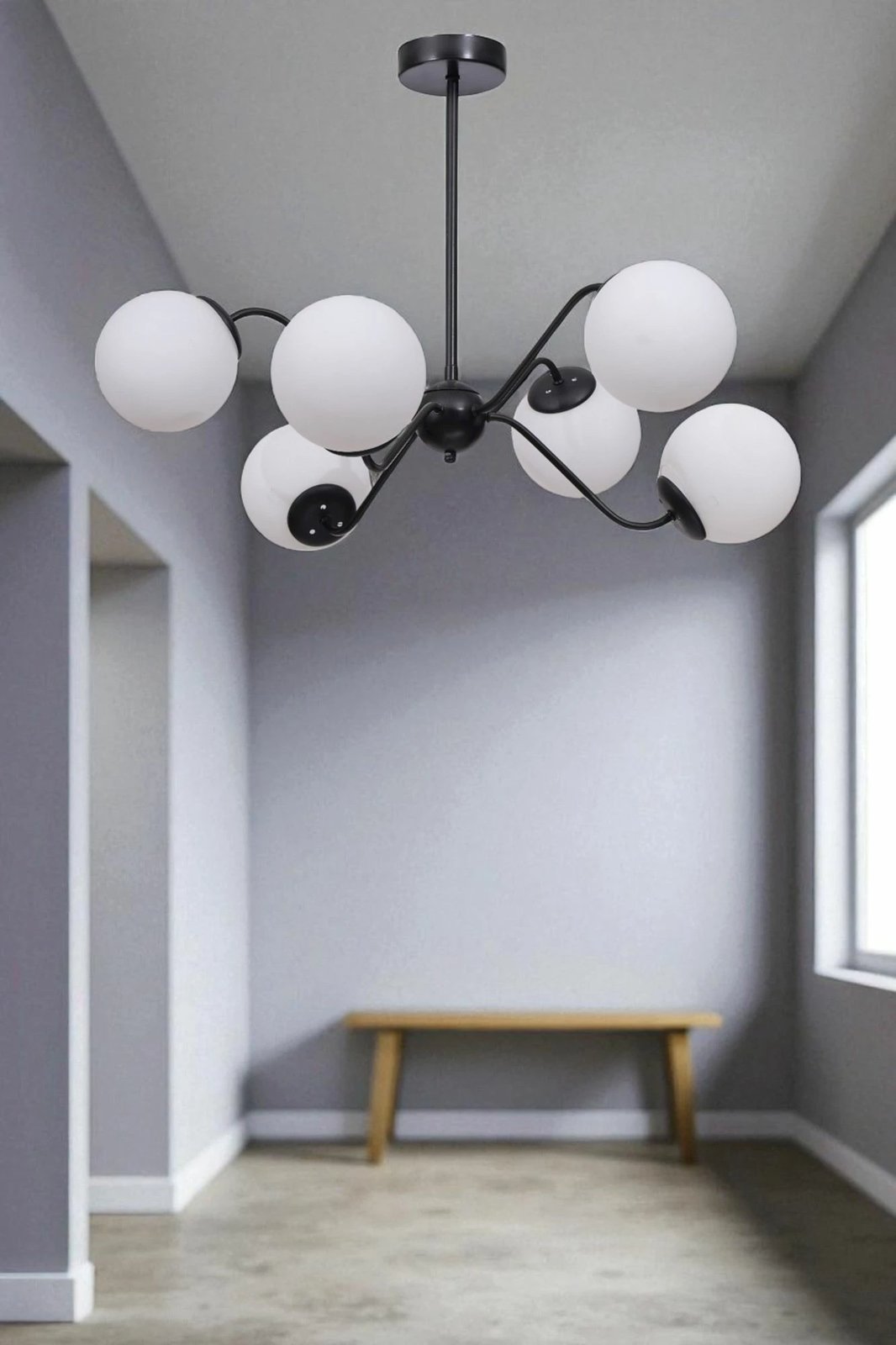 Llambadar Opviq, 8987-3, metal e xham, ngjyrë e bardhë dhe e zezë