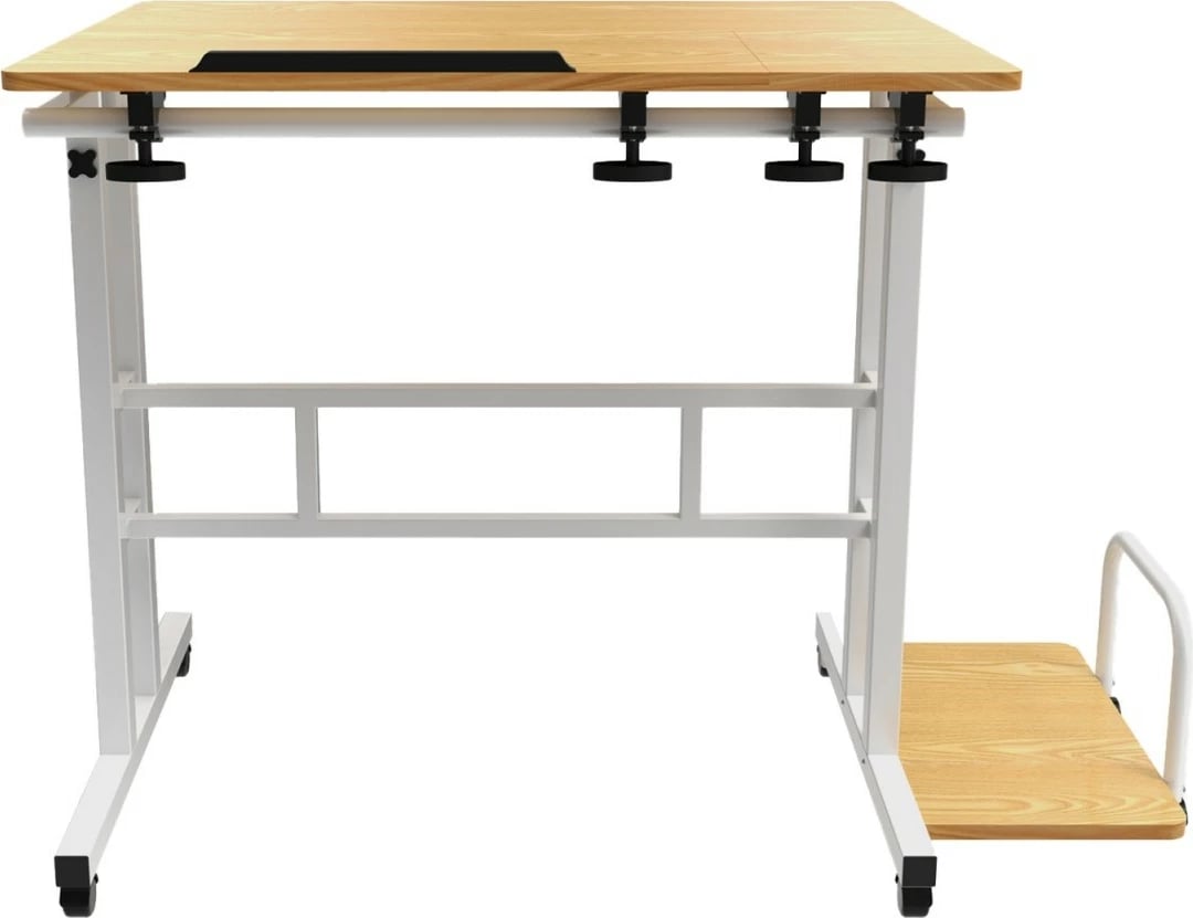 Tavolinë lëvizëse me rregullim lartësie, Maclean MC-124 W, 67–115 cm, 80x60 cm, 50 kg, e bardhë/dru