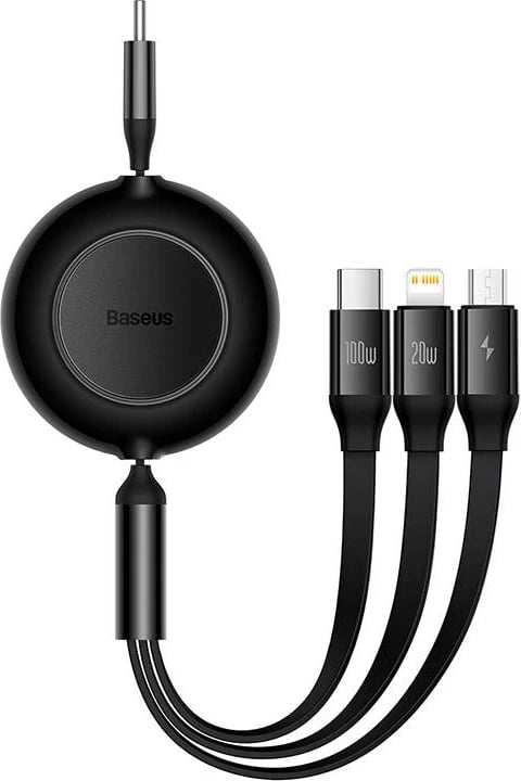 Kabllo multifunksionale Baseus Bright Mirror 4, 3-në-1, USB-C/Micro USB/Lightning, 1.1m, e zezë Kabllo multifunksionale Baseus Bright Mirror 4, 3-në-1, USB-C/Micro USB/Lightning, 1.1m, e zezë