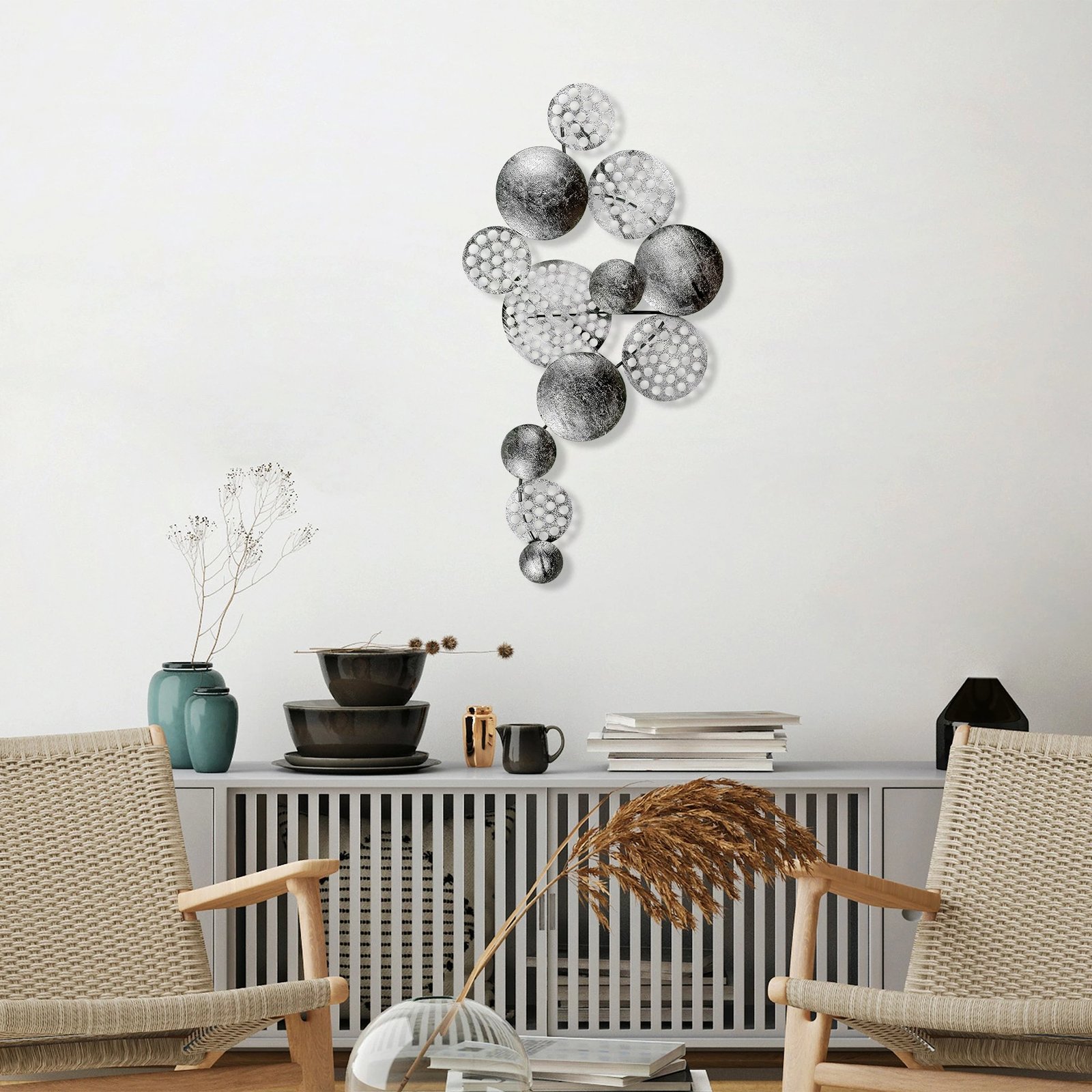 Aksesor dekorativ metalik për mur, Wallity Aurora 5, argjend, 45x82cm