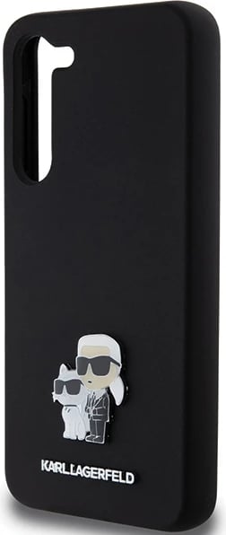 Mbështjellës Karl Lagerfeld Silicone Karl & Choupette Metal Pin për Samsung Galaxy S23+, i zi