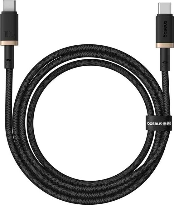 Kabëll Baseus Dura Type C në Type C, 100 W, 1 m, Zi, Ari