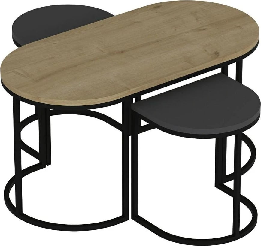 Set tavolinash të vendosshme Hanah Home, Dena, antracit dhe lis, 3 copë