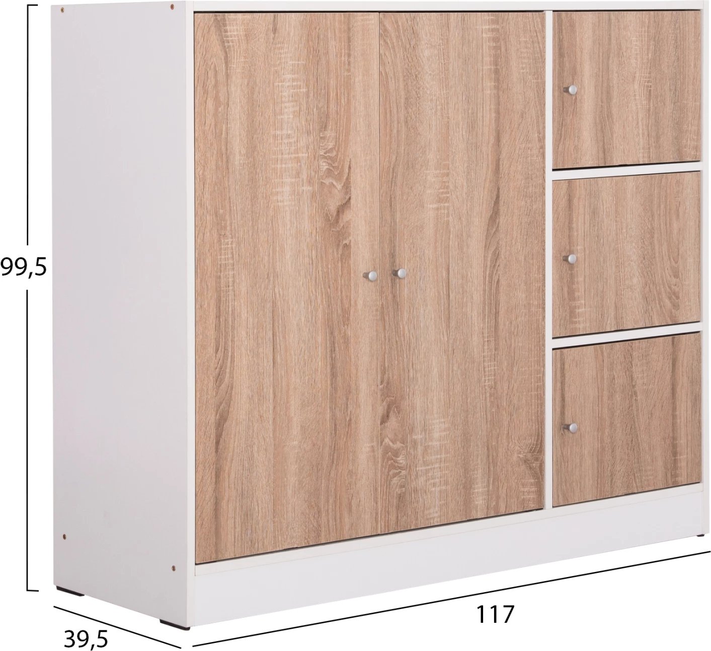 Kabinet me 4 hapësira ruajtjeje, ngjyrë lisi Sonama dhe melaminë e bardhë, FH2480.01, 117x39.5x99.5 cm