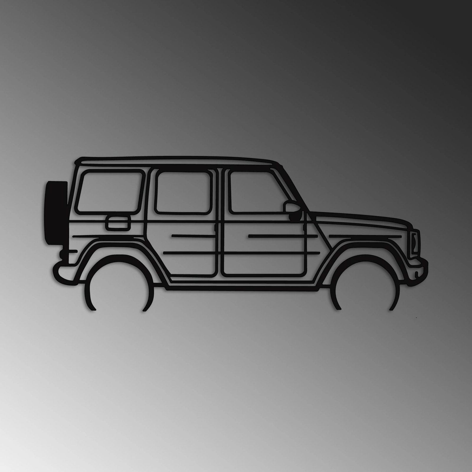 Aksesor dekorativ metalik për mur, Wallity, Mercedes G-Class, ngjyrë e zezë, 73x30cm