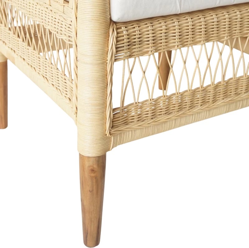 Fotel Necorian, dru tik, pe ratan natyral, jastëk i bardhë, 80x70x87cm