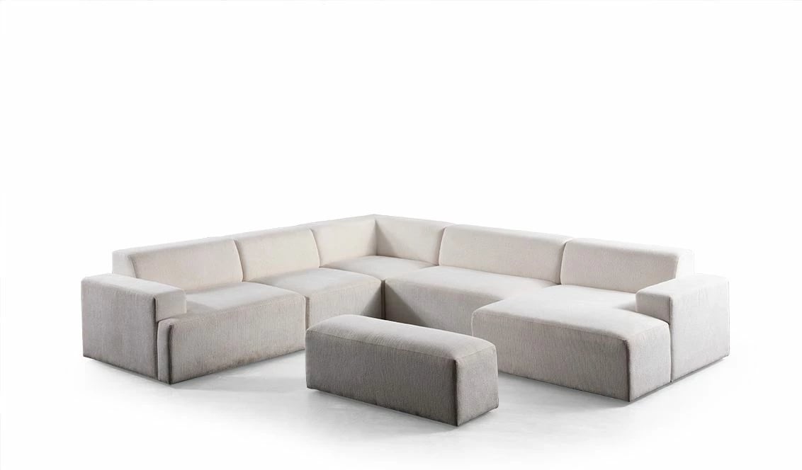 Kënd-sofë Melva, e bardhë, Atelier del Sofa (L1,5 + O1 + C + O2 + Chl Djathtas + Stol)