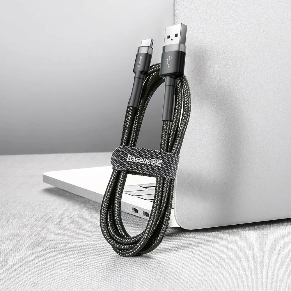Kabllo Baseus Cafule USB-A në USB-C, 3m, Gri/Zi