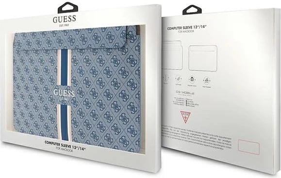 Mbështjellës laptopi Guess 4G Printed Stripes, deri 14", Blu