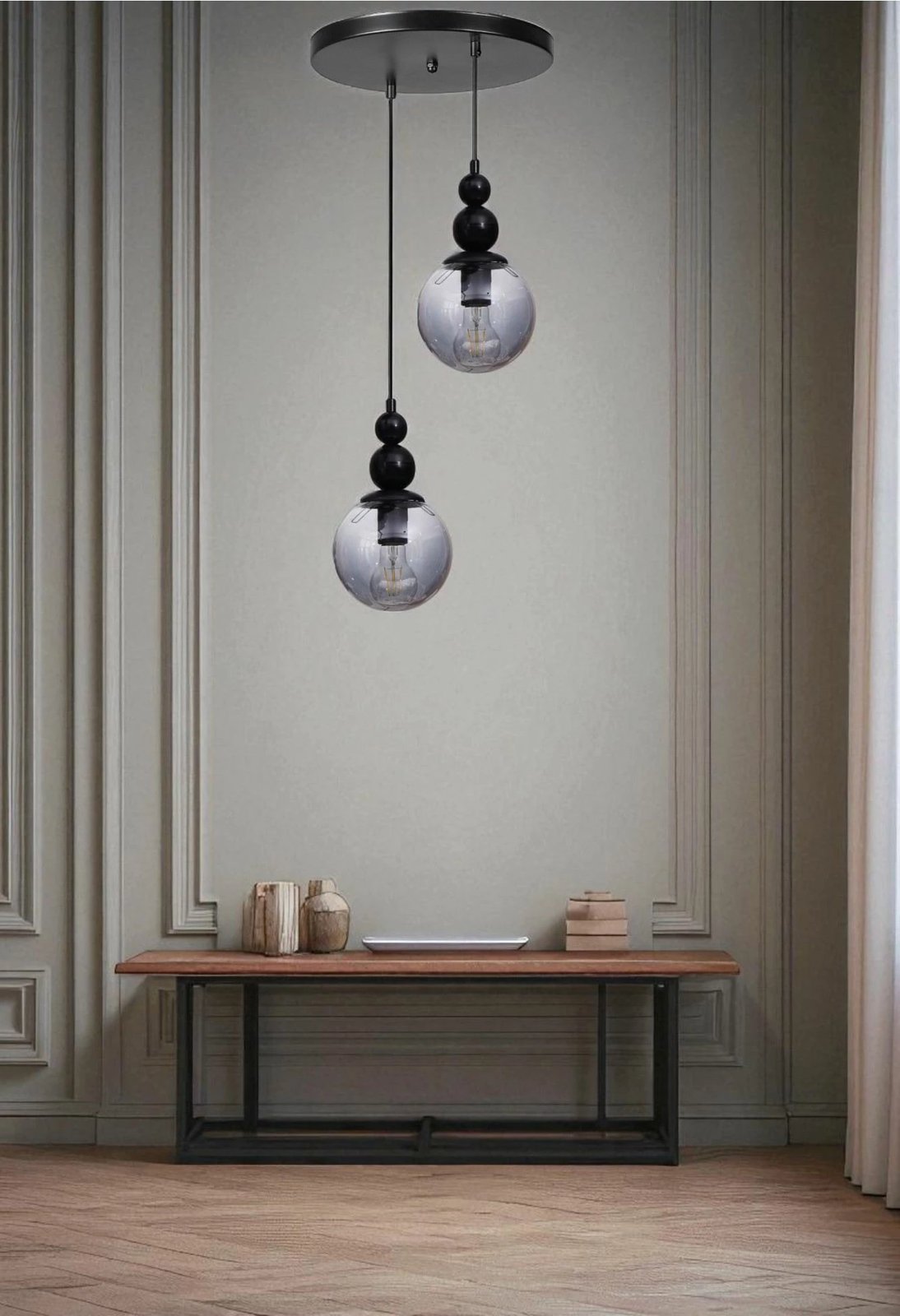 Llambë tavani Opviq, 9054-2, metal e xham, gri dhe e zezë