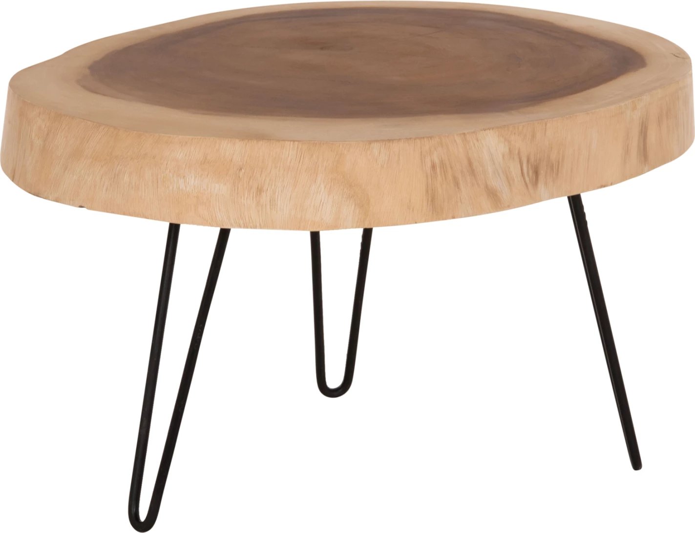 Tavolinë kafeje SERVON, dru suar natyral, këmbë metalike të zeza, 76x67x44cm