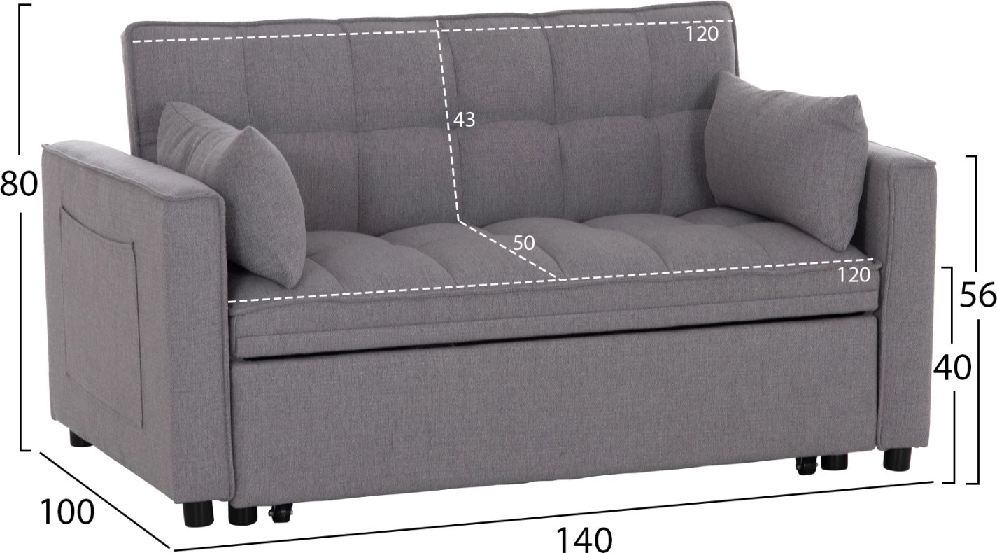 Krevat divan dy ulëshe BORG, material gri, FH3289.11, 142x94x78cm