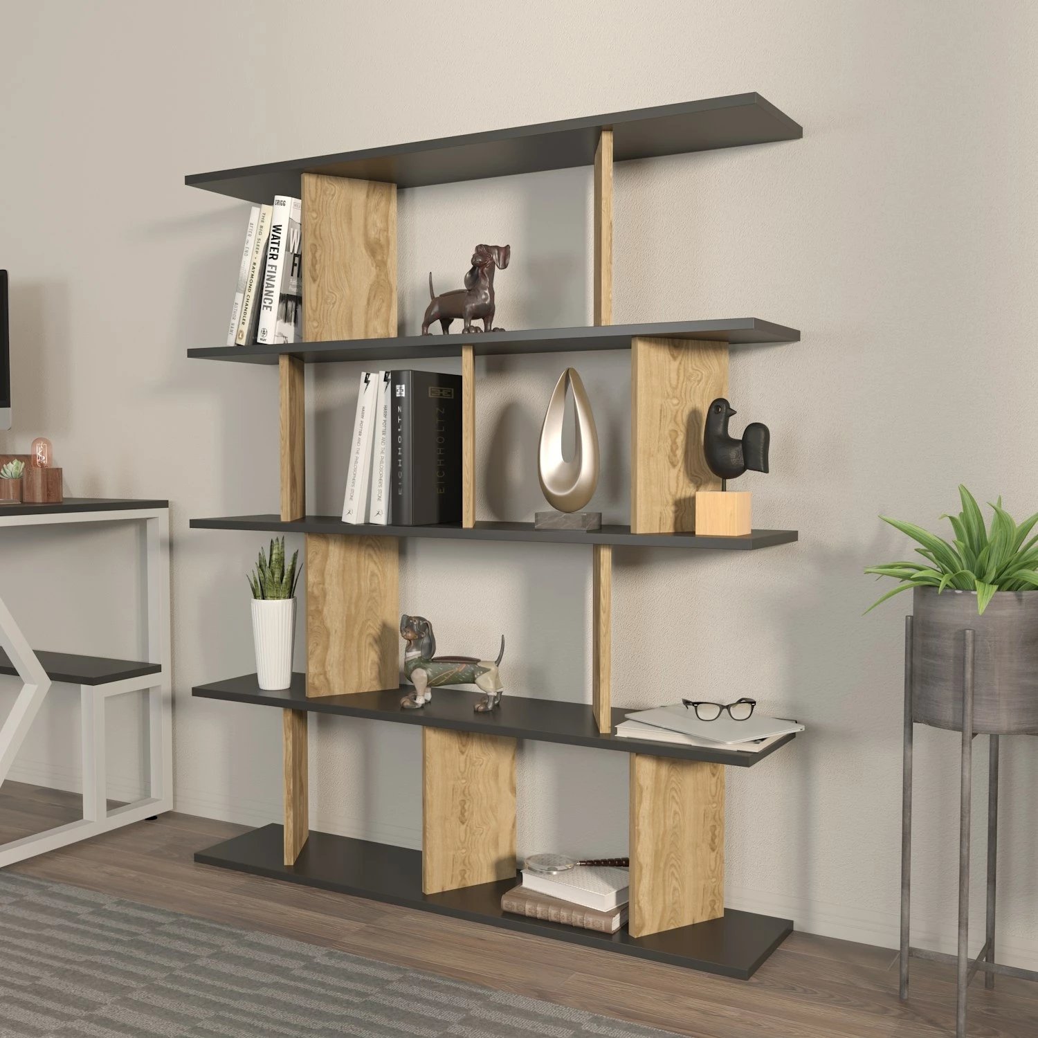 Raft librash Hanah Home, Grace, ngjyrë e zezë dhe lis