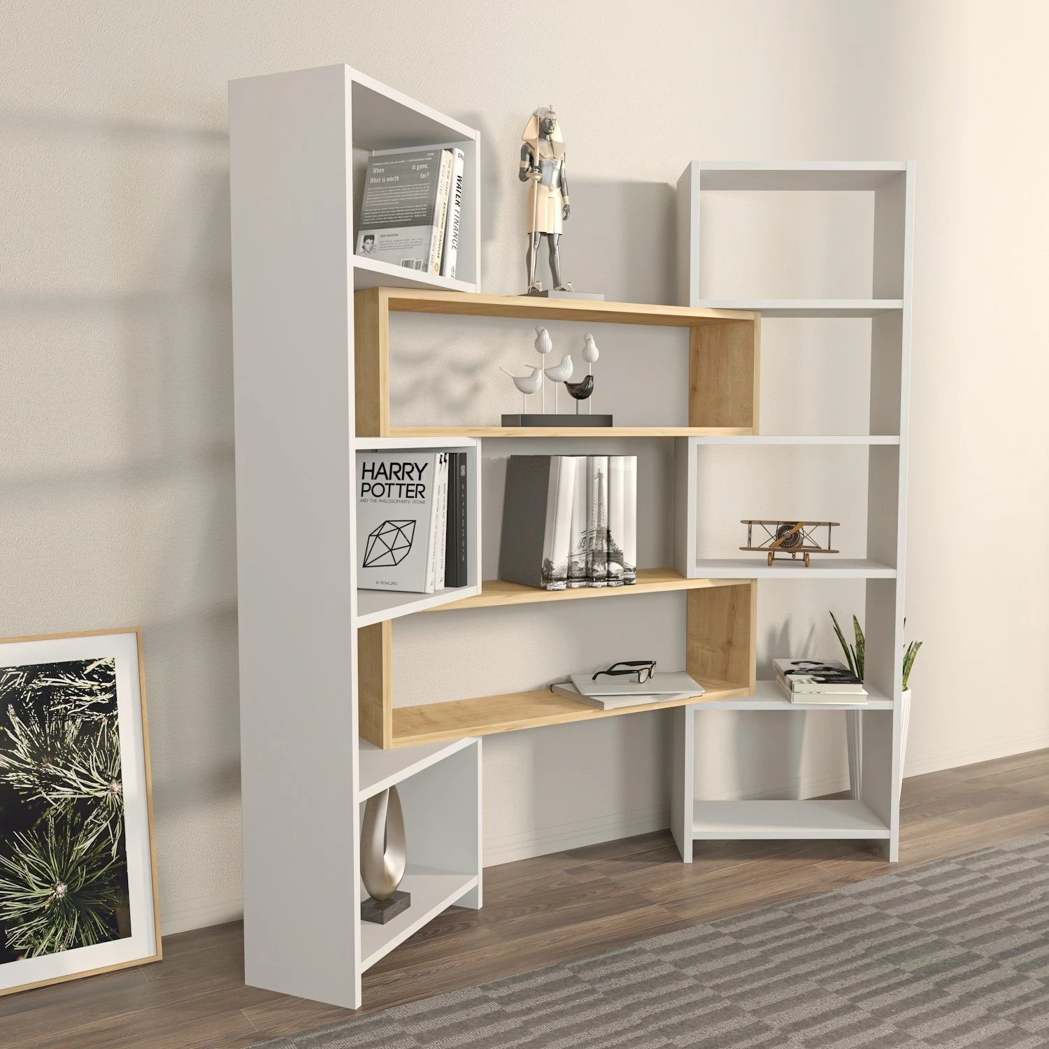 Raft librash Hanah Home, Poyraz, i bardhë dhe lis