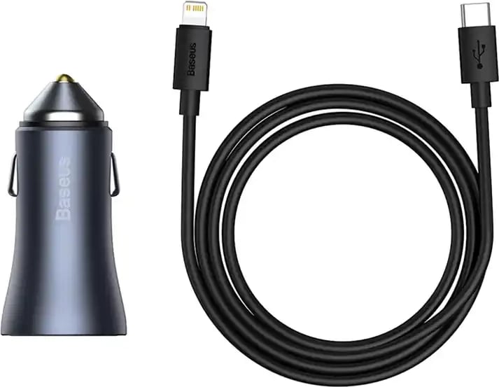 Karikues veture Baseus Golden Contactor Pro, 40W, USB + USB-C, me kabllo USB-C në Lightning 1m, Gri
