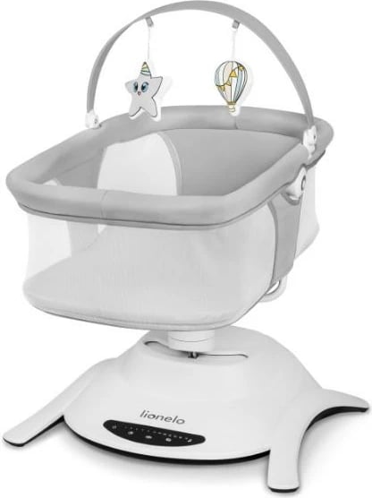Djep lëkundës Lionelo Bella Set, 2-në-1, me muzikë, jastëk dhe lodra, Gri