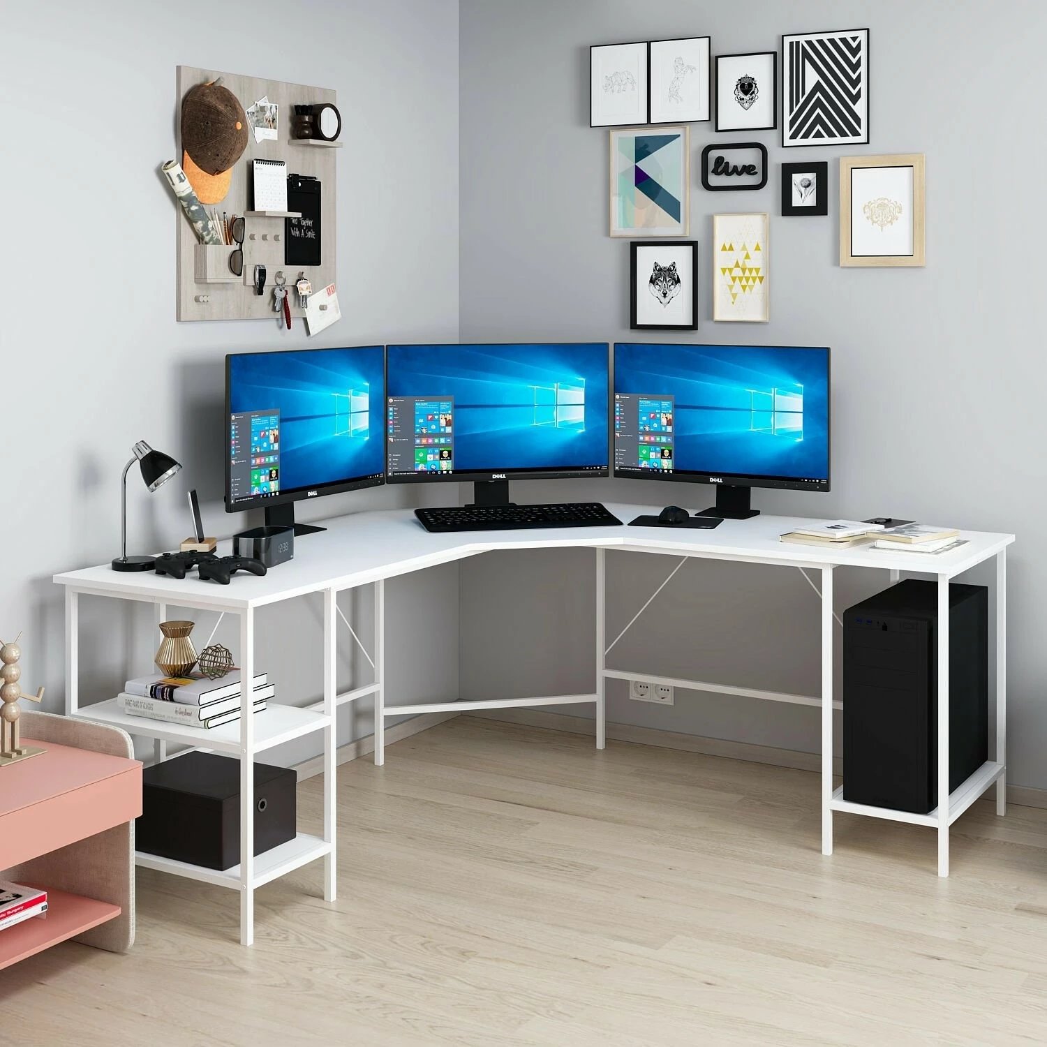 Tavolinë këndi për studim, ngjyrë e bardhë, Power L, Hanah Home