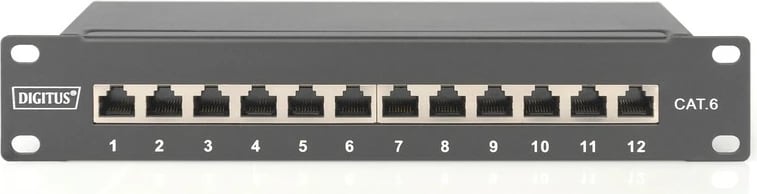 Patch panel Digitus DN-91612S, 12 porta, CAT 6, 10", 1U, e zezë