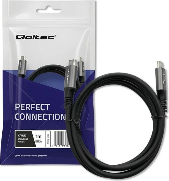 Kabllo USB4 Qoltec 50669, 1m, 240W, Thunderbolt 3/4, 40Gb/s, e zezë