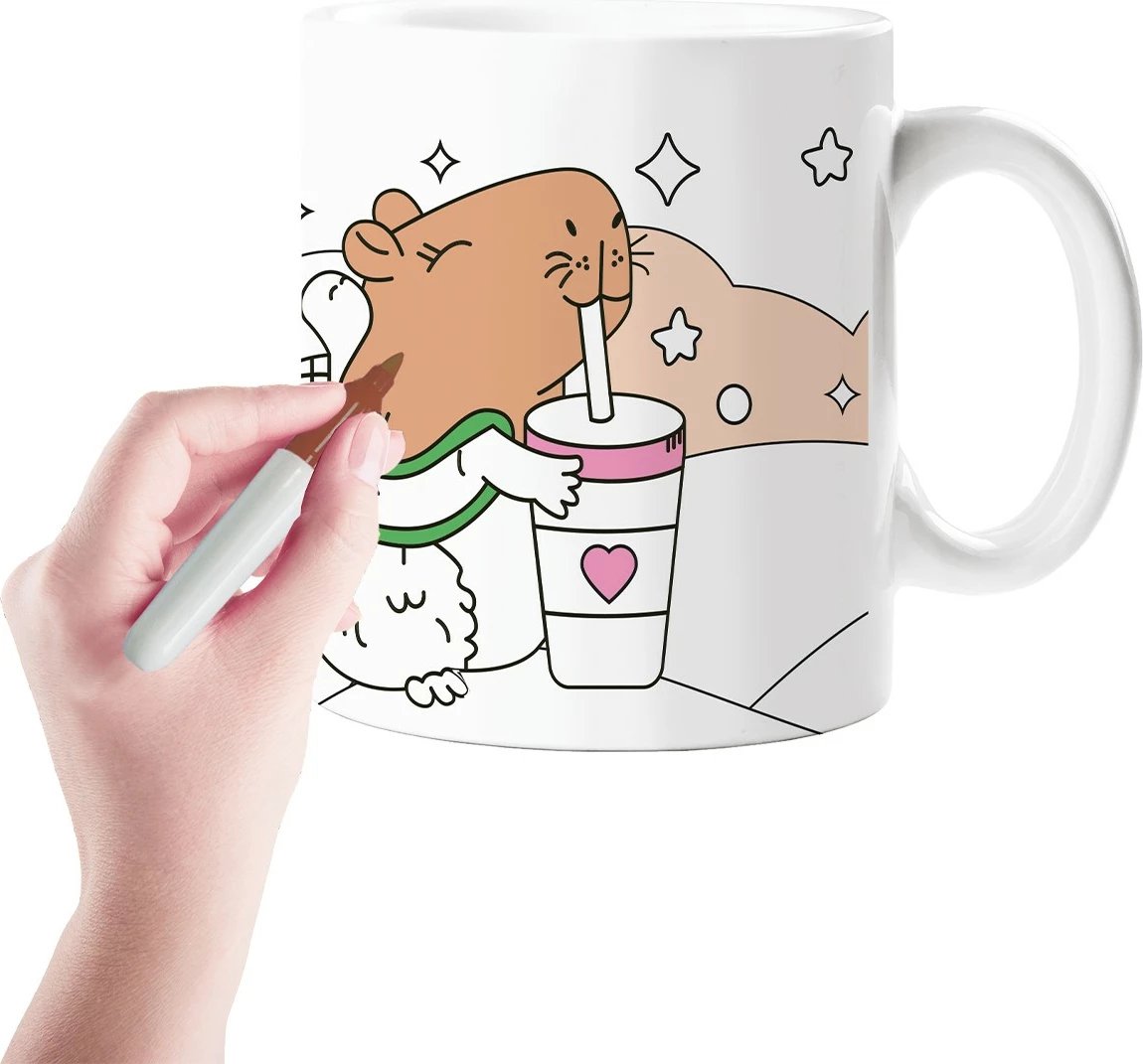 Filxhan ngjyrosje, Stnux STN9667, qeramik, 4 markera, motiv kapibara, bardhë/zi, set