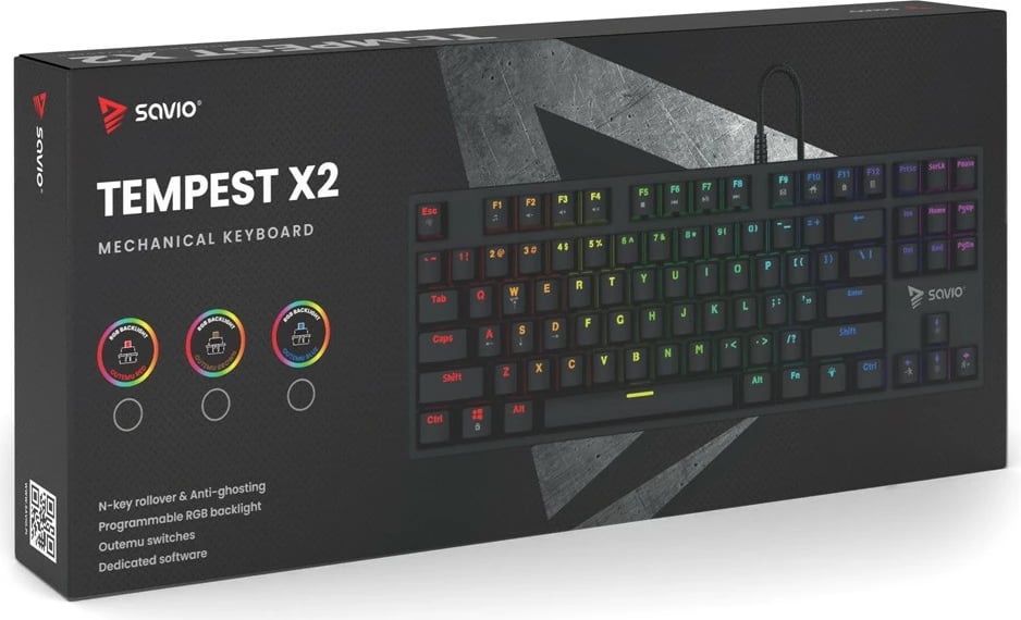 Kasë mekanike Savio Tempest X2 Outemu Brown, RGB, e zezë Kasë mekanike Savio Tempest X2 Outemu Brown, RGB, e zezë