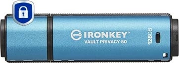 USB Kingston IronKey Vault Privacy 50, 128GB, USB 3.2, i zi/blu, enkriptim AES-256