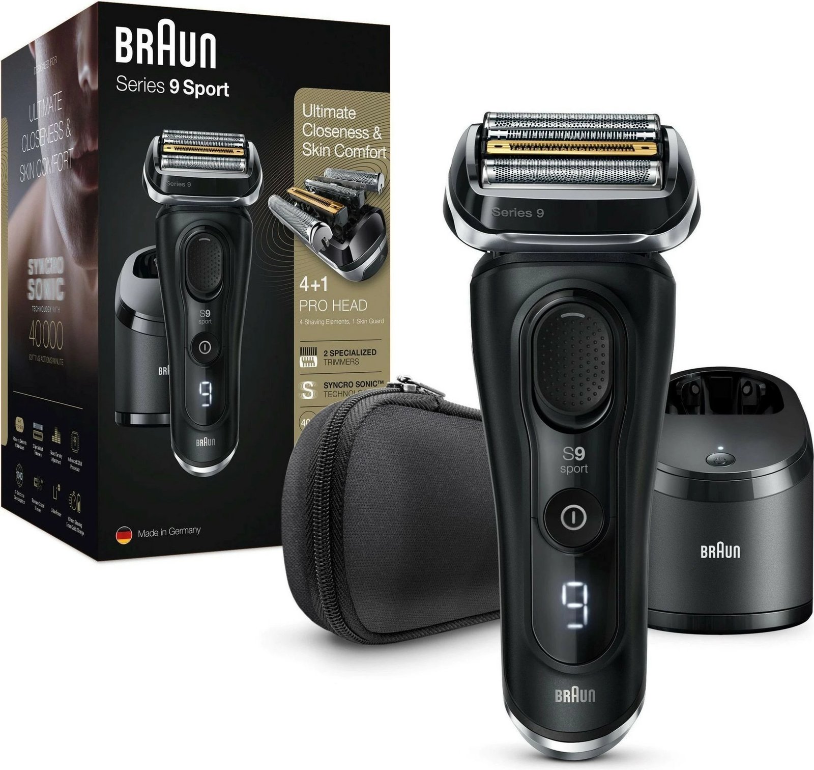 Makinë rroje Braun Series 9 9352cc Sport, 4 koka, Li-Ion, e zezë/gri Makinë rroje Braun Series 9 9352cc Sport, 4 koka, Li-Ion, e zezë/gri