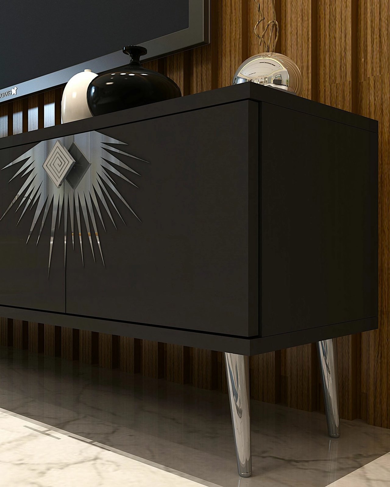 Komodë për TV Skye Decor, ngjyrë antracit, argjend