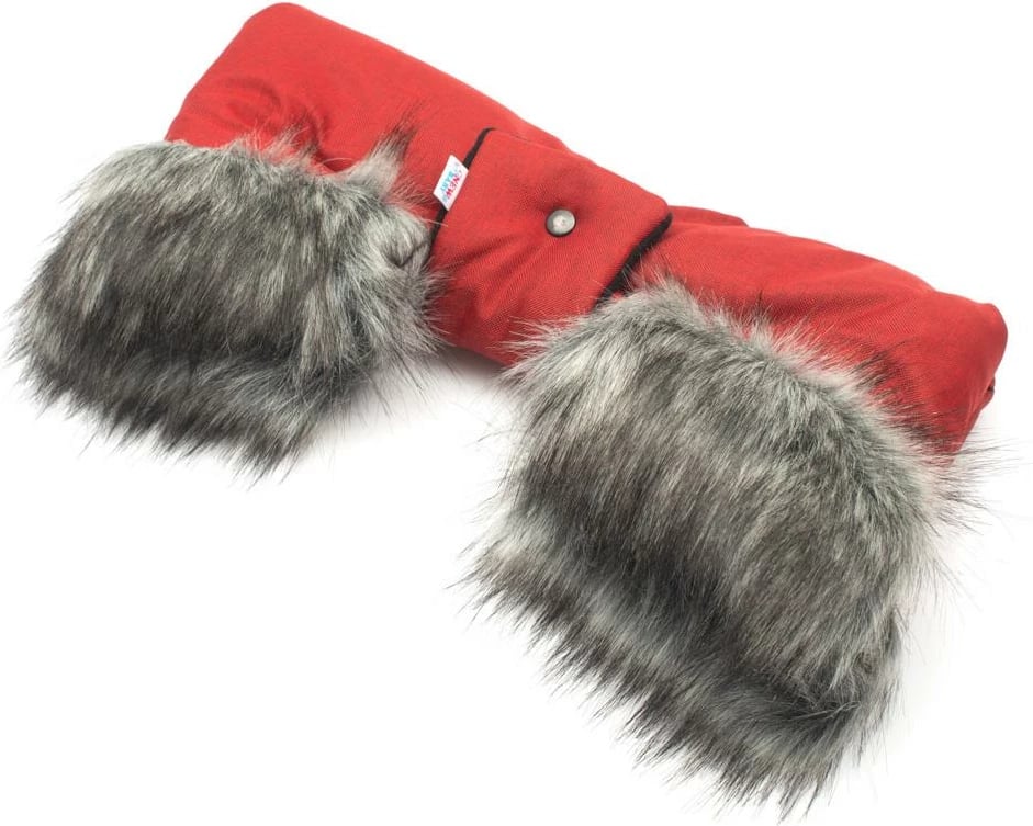 Muff dore për karrocë bebe, NEW BABY, 2-në-1, me gëzof sintetik, 44x26 cm, e kuqe