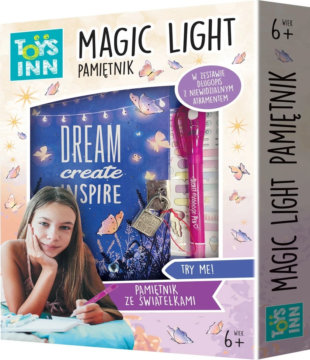 Ditar magjik me drita LED Stnux Magic Light Dreams, me stilolaps dymajesh dhe ngjitëse, 11.7x18 cm, për vajza