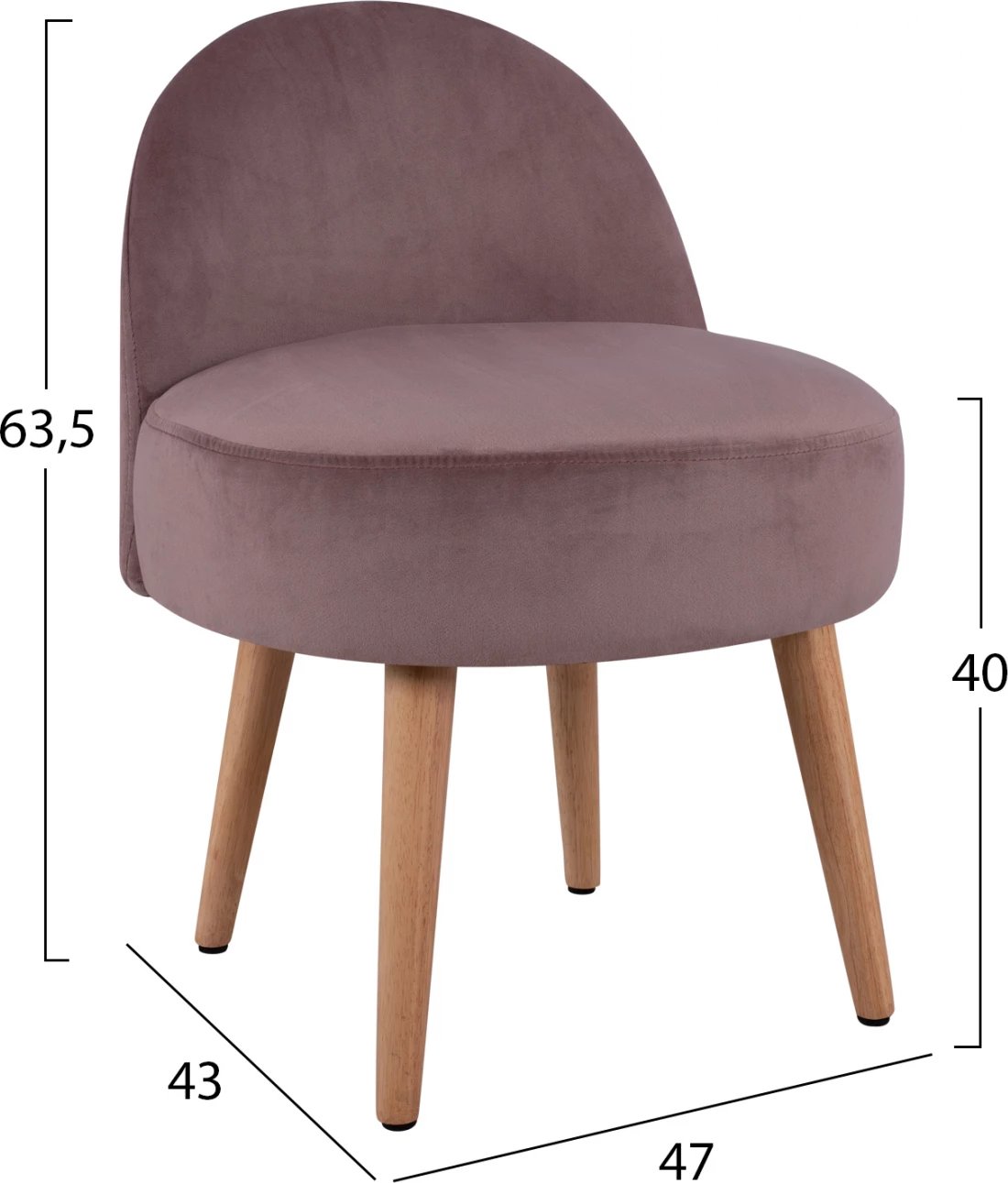 Karrige për bar kadife me shpinë, ngjyrë mollë e kalbur, Yasmine, FH8395.02, 47x43x63,5cm