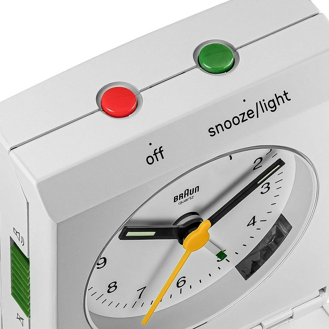 Orë alarmi Braun BC 05 W, quartz, dritë, snooze, e bardhë