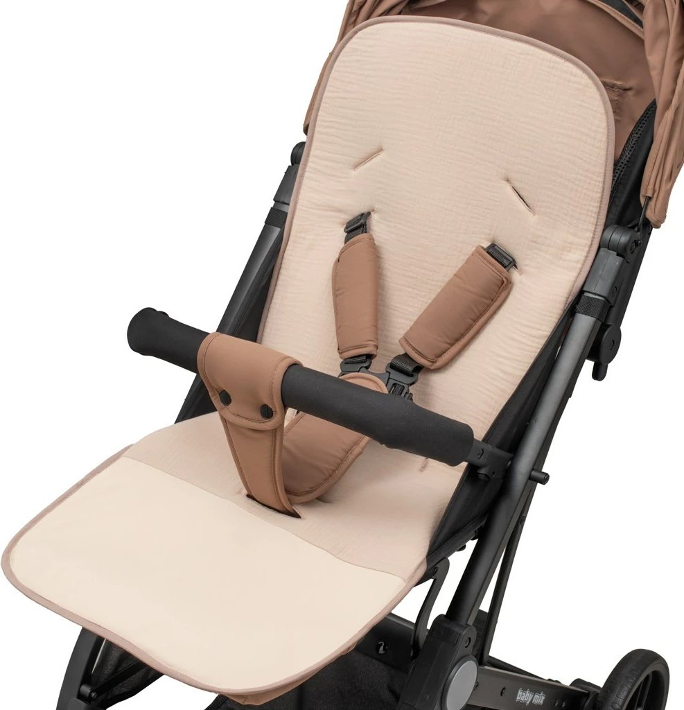 Dyshek karroce Baby Mix Giraffe, universale 78x38 cm, i dyanshëm muslin/koton me mbrojtje eco-lëkurë, multingjyrësh